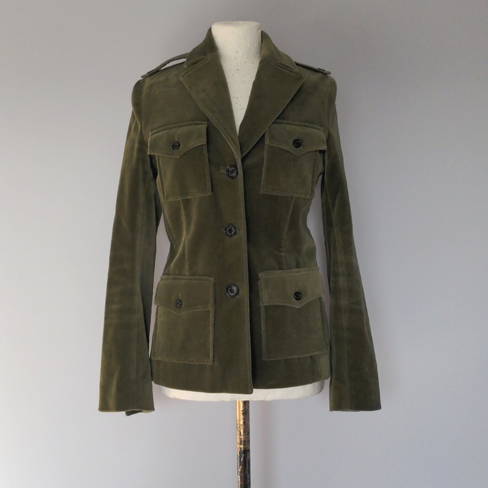 Pink Tartan Moss Green Velvet Blazer Jacket